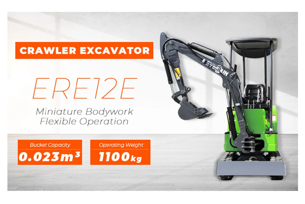 EVERUN ERE12E 1100kg micro digger machine with LED working light bucket tracked small hydraulic crawler electric mini excavator