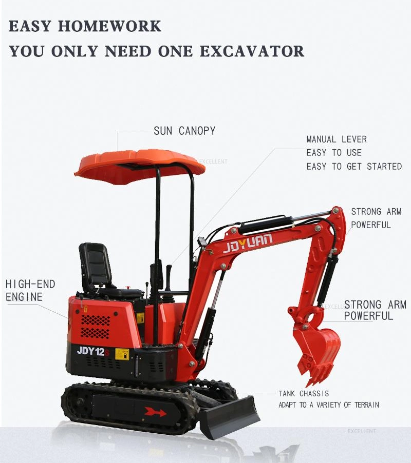 Road Construction Mini Excavator 1 Ton Hydraulic Crawler Small Bagger Micro Digger Multifunctional Mini Excavator for Sale
