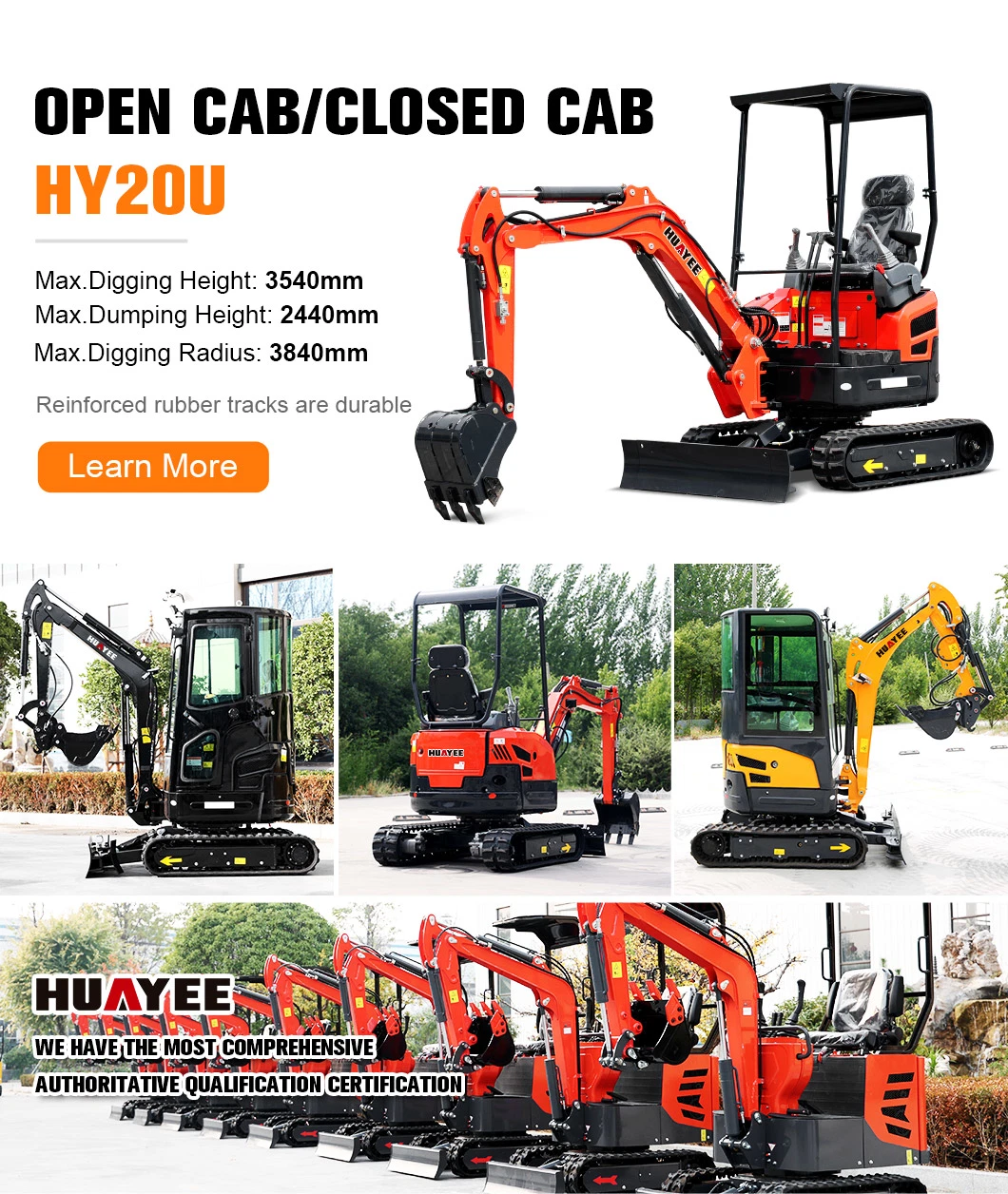 Huyee Factory Crawler Euro 5 EPA 4 Engine 2.5ton Small Digger 2ton 3.5 Ton Hydraulic Construction 3500kg Diggers 5 Ton Mini Excavator for Sale Prices with Thumb