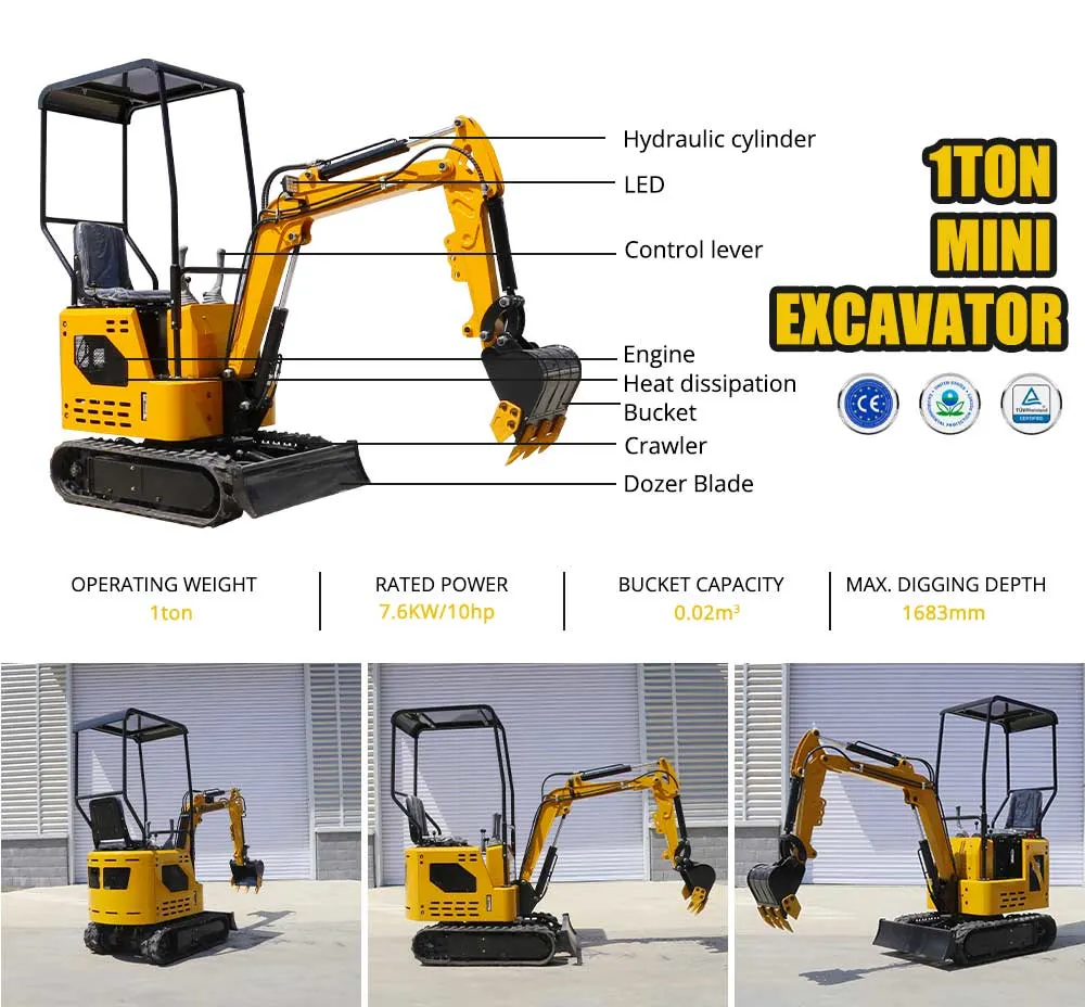 Chinese Factory Sells Small and Mini 1 Ton All-Round High-Quality Excavators Using Euro 5 EPA Diesel Engines