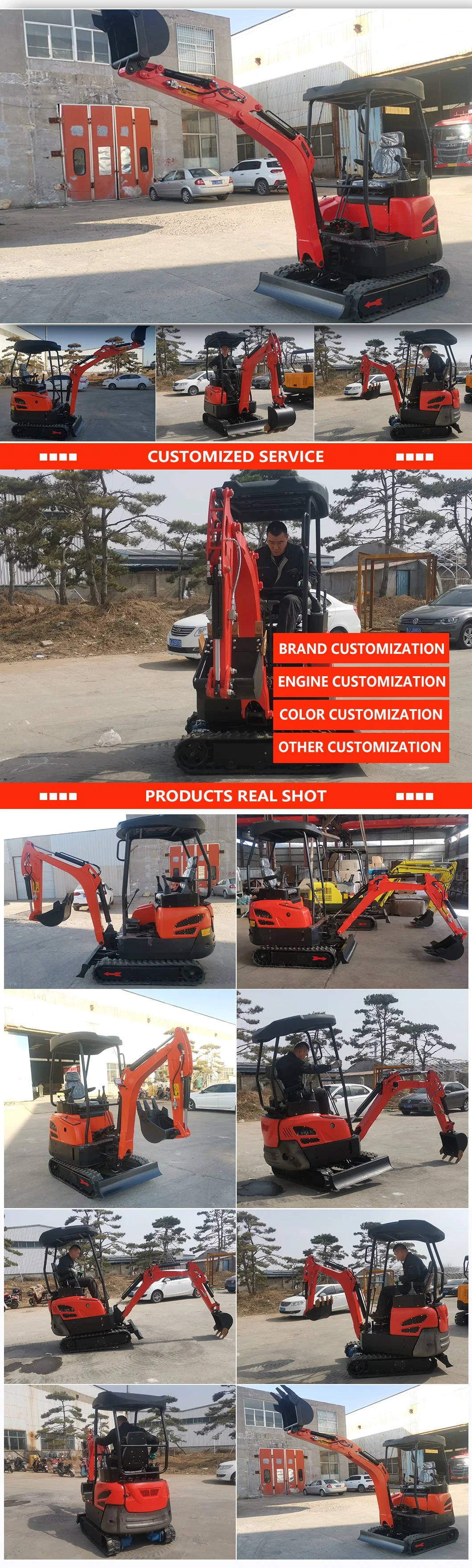 Diesel Hydraulic Small Crawler Wheel Digger Yuchai Mini Excavators Bagger Excavator 1.5tons 1.8tons with Kubota Engine with EPA Euro 5 Emission Standard