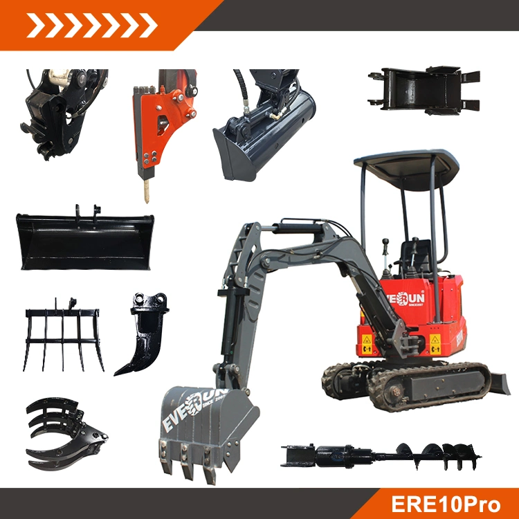 Everun Ere10pro 1t / ERE18 1.8t / ERE60 6t / ERE360 36t CE EPA Buckets Compact Machinery Small Household Mini Crawler Micro Diggers Excavator for Sale