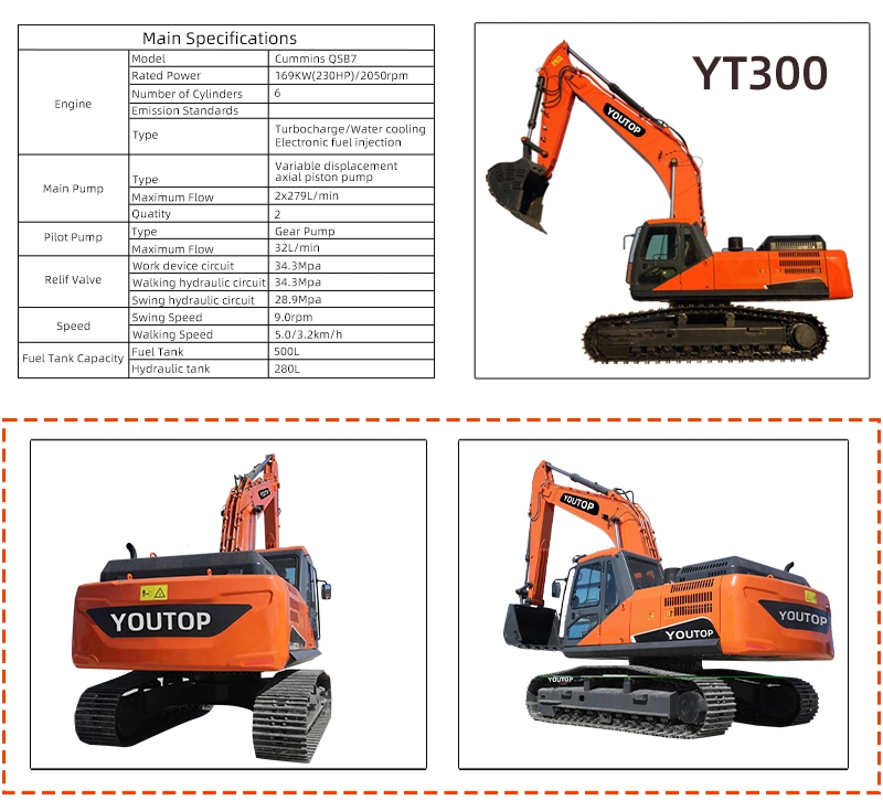 Youtop CE/EPA/Euro 5 Approve 23ton 30 Ton 36ton 40ton Track/Crawler Small/Micro /Digger/Bagger/Excavator/Excavators Use for Construction/Farm/Garden/Agricultura