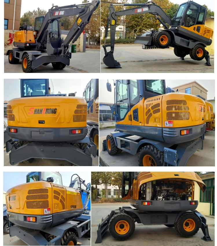Shanzhong Brand 8ton Wheel Excavator with Front Dozer Blade and Rear Outrigger for Higher Stability