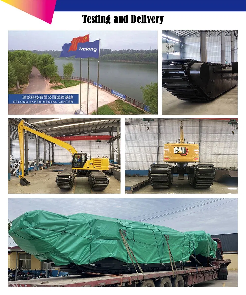 Amphibious Floating Excavator for Swam Buggy Crawler Amphibious Undercarriage Pontoons Float Tank Backhoe Marsh Wetland Dredging Equipment Long Reach Boom 20t