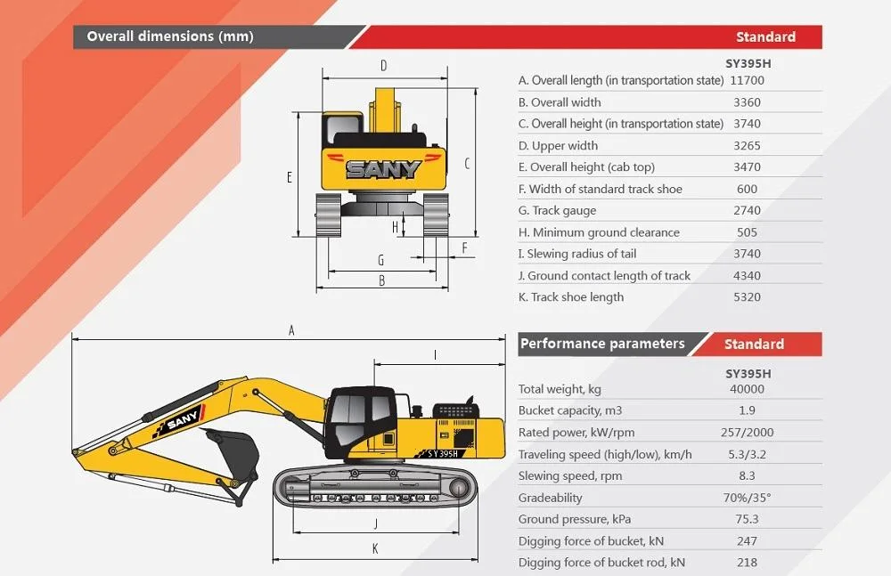 Sy395h 40ton Mining Construction Large Crawler Hydraulic Excavator