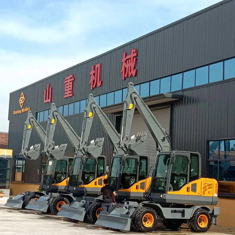 Shanzhong Brand 8ton Wheel Excavator with Front Dozer Blade and Rear Outrigger for Higher Stability