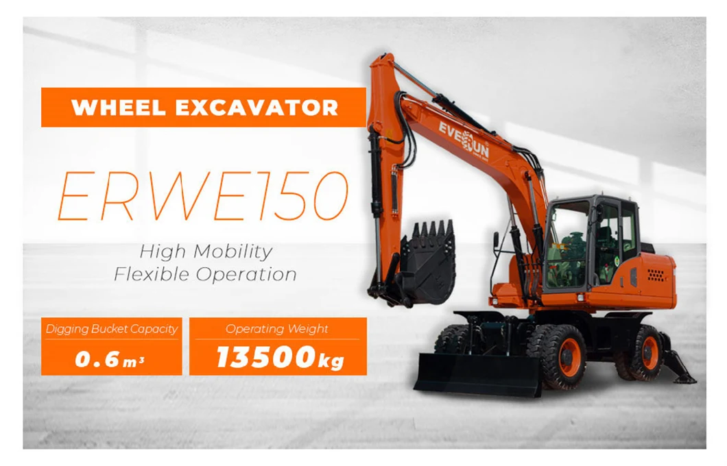 Everun Erwe150 13.5ton Shovel Agriculture Machine with Hydraulic Pump Front End Compact Bucket Wheel Excavator