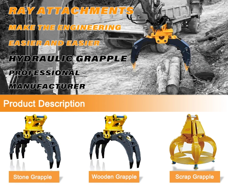 Mini Excavator Wood Stone Hydraulic Rotary Grab with Five Grapple Finger Forks