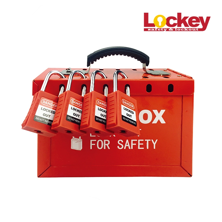 Combination Red Loto Lock Brady Portable Steel Safety Group Lockout Box with Padlock Key
