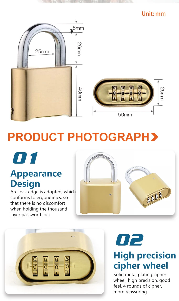 RP-025 Brass 4 Digit Combination Keyed Alike Padlock with Extra Long Shackle