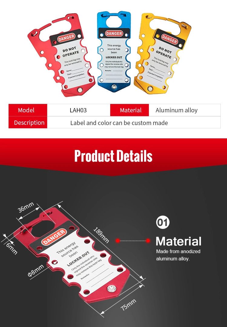 Colored Labeled Aluminum Lockout Hasp with 8 Hole for Padlock