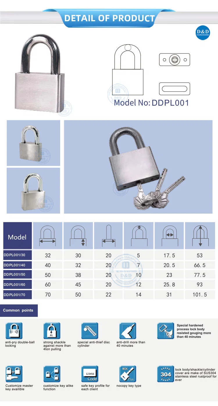 Household Furniture Hardware Stainless Steel High Safety Laminated Shackle Padlock