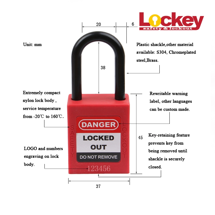 38mm Colorful Nylon Shackle Lockout Safety Padlock (KD-P38P)
