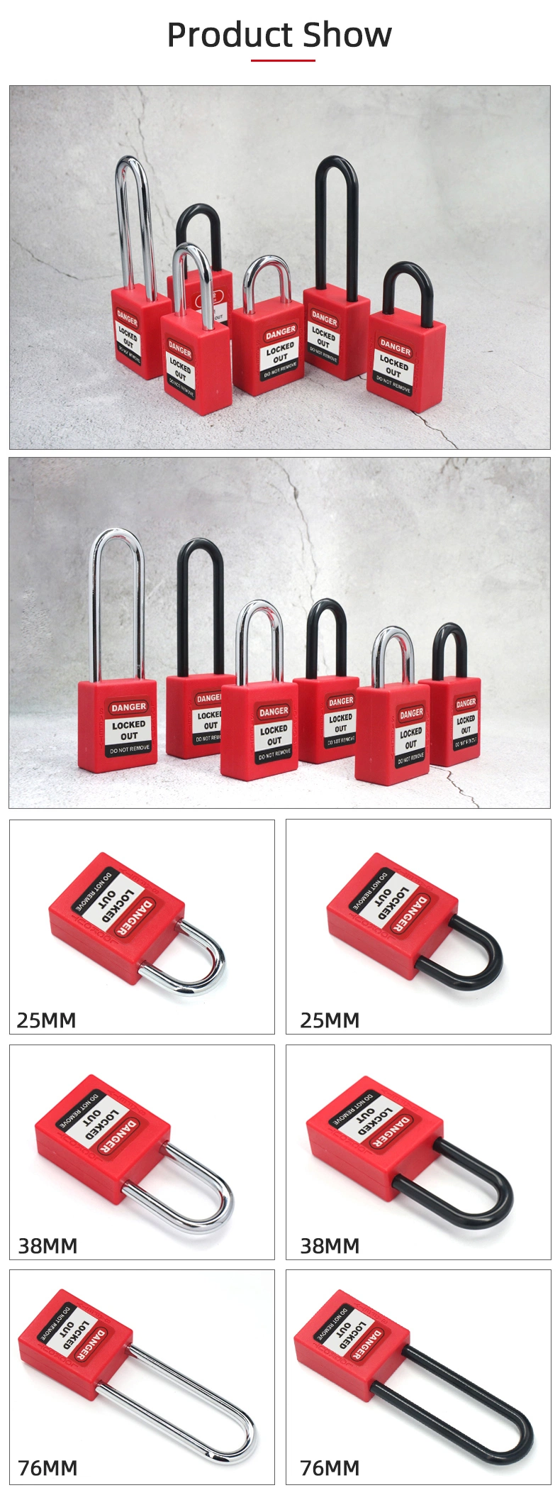 Lockout Tagout Padlocks 175 mm Cable Shackle Padlock Steel Shackle Safety Padlock