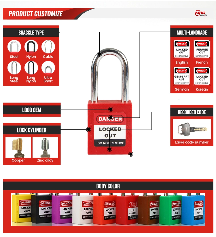 Lockout Tagout Padlocks 175 mm Cable Shackle Padlock Steel Shackle Safety Padlock