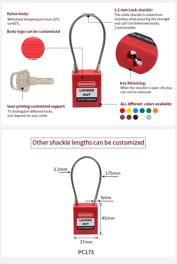 Lockout Tagout Safety Stainless Steel Cable Wire Lock Padlock