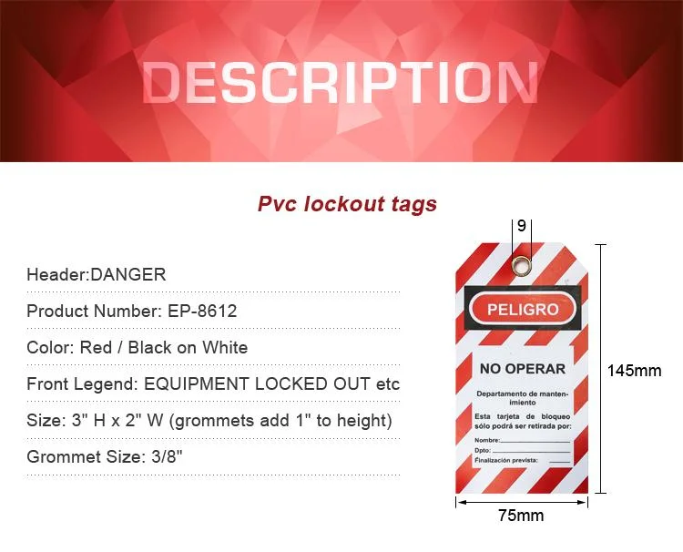Equipment Locked Customized Danger Sign PVC Lock out Tag out Warning Tag Outpvc Labels