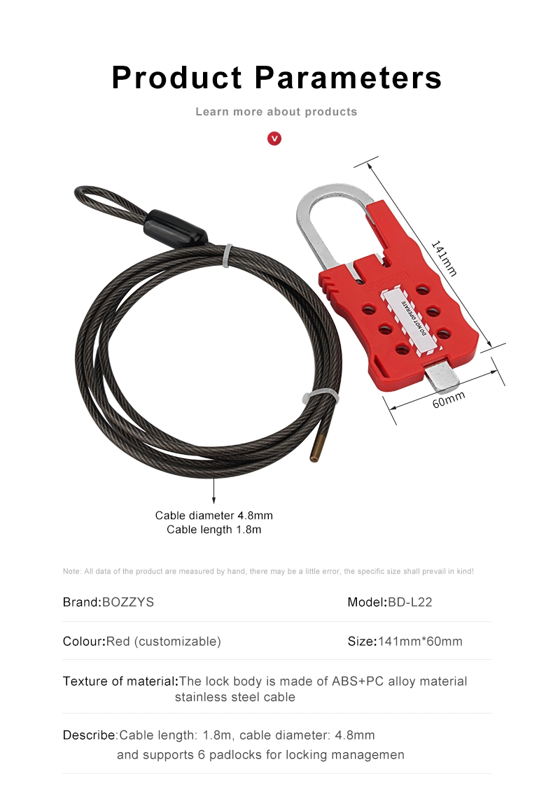 Bozzys Safety Stainless Steel Cable Lockout with PA Hasp