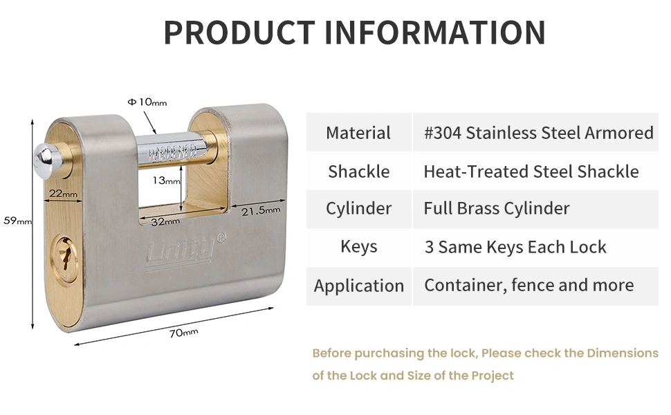 Block Lock Conex Lock Container Lock Stainless Steel Keyed Alike Armored Padlock for Container Gate Trailer