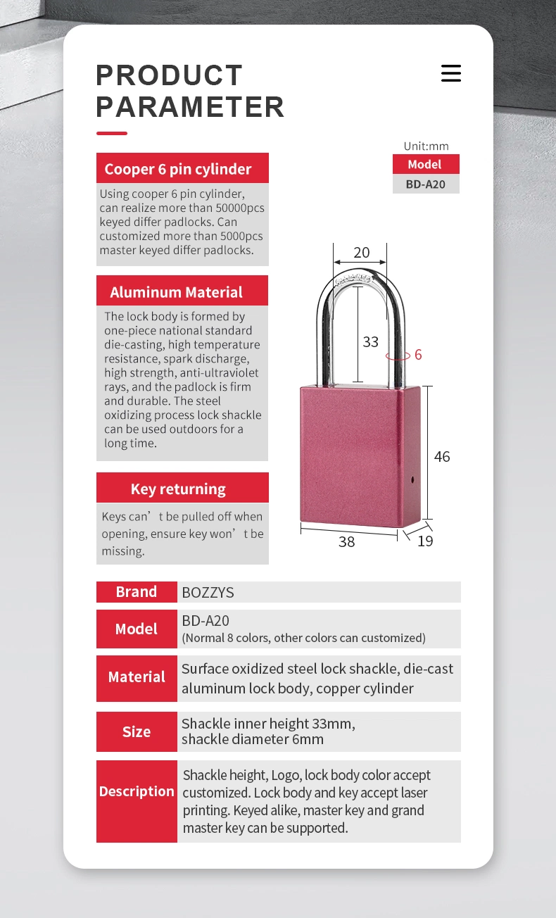 Bozzys Industrial Aluminum Safety Padlock with Auto-Popup Function