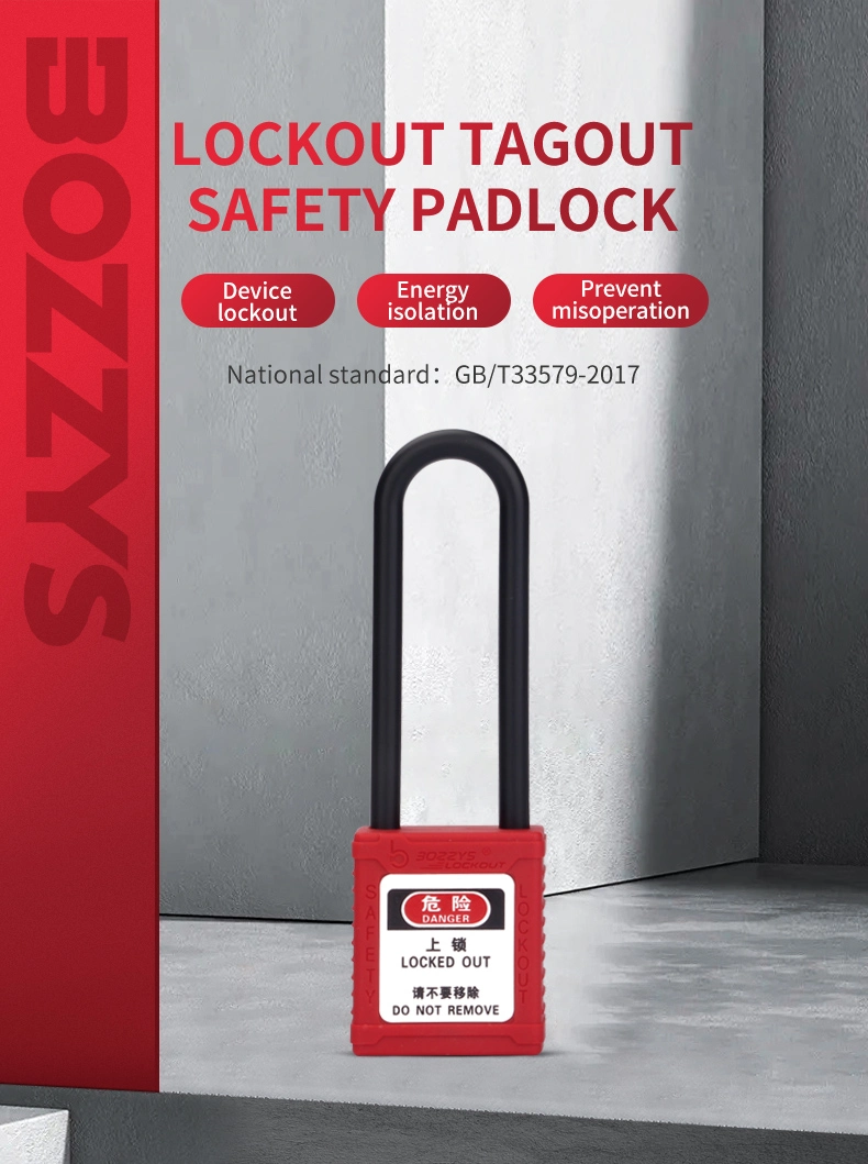 Nylon Material 76mm Long Shackle Loto Safety Lockout Padlock