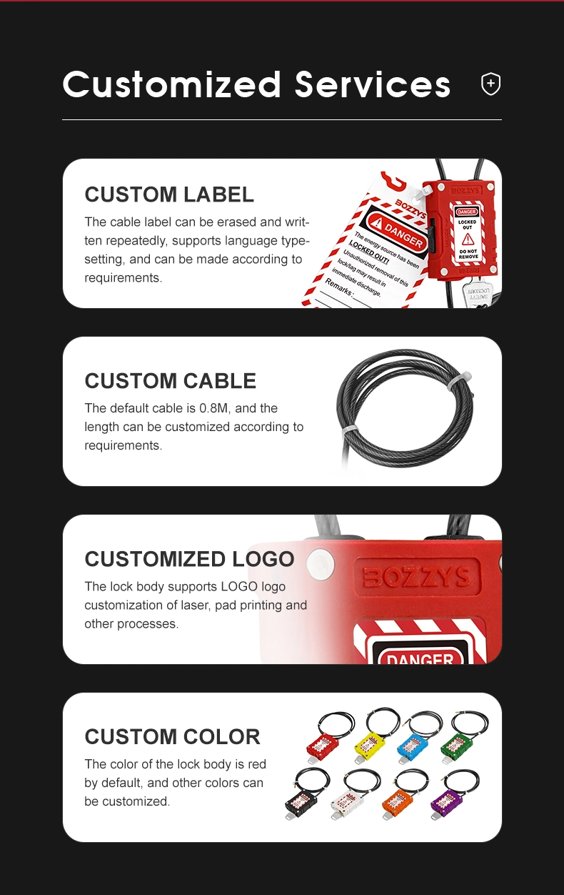 Bozzys Adjustable Lockout Safety Cable Padlock with 0.8m Plastic-Coated Stainless Steel Cable