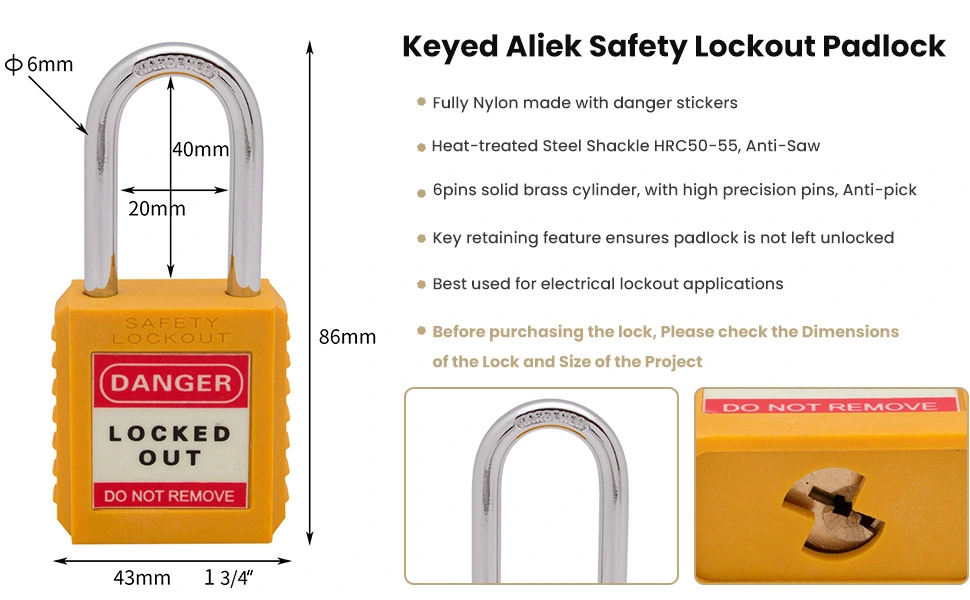 Safety Lockout Tagout Padlock with Steel Shackle for Industrial Yellow