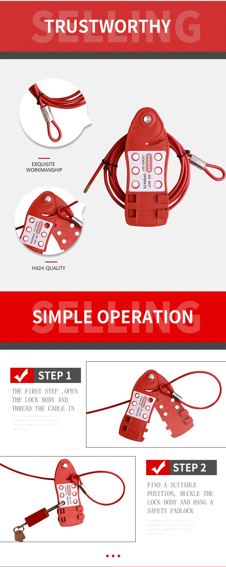 Adjustable Steel Wrapped in Plastic Cable Lockout Tagout Loto Security Lock Manufacturer
