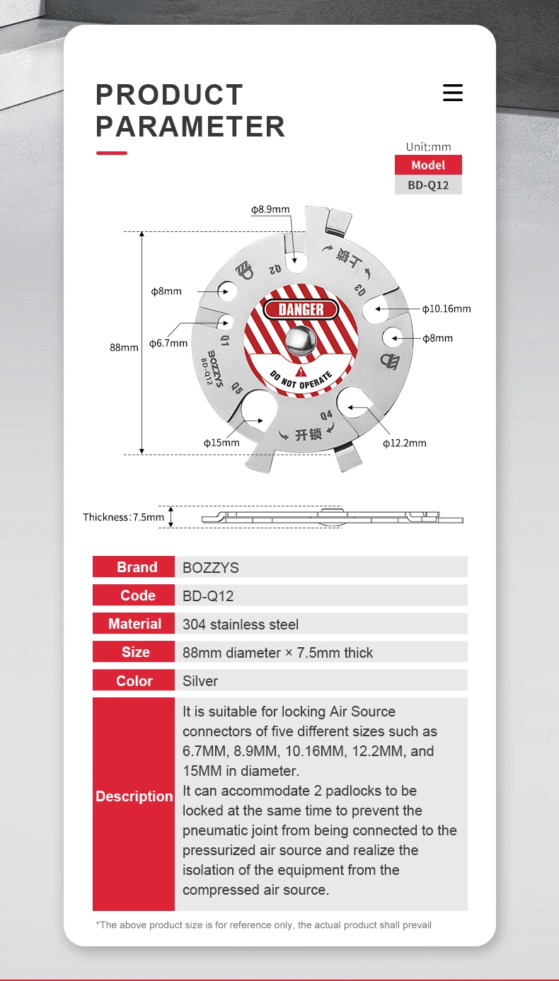 Bozzys Stainless Steel Circular Pneumatic Lockout Device with 2 Padlock Holes