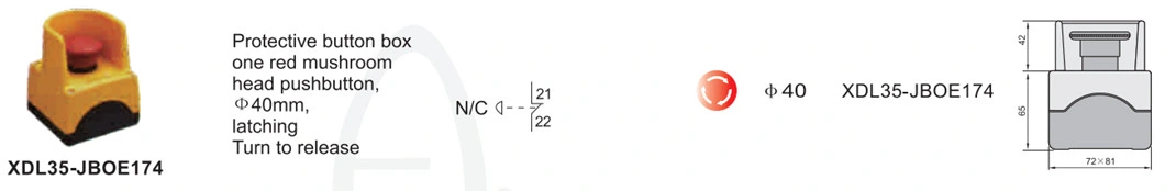 Xdl35-Jboe174 Push Button Emergency Stop Switch Lockout Mushroom Box