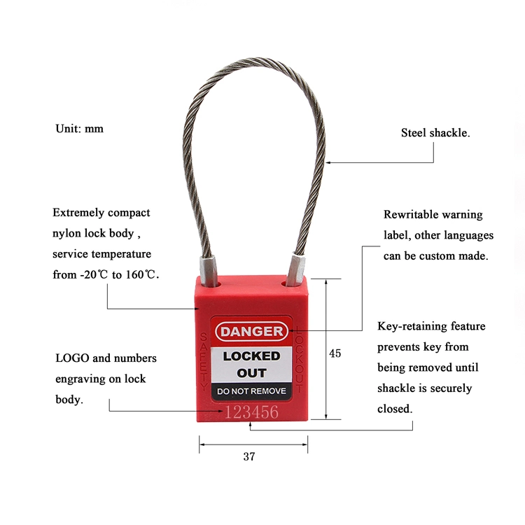 Lockey Loto 175mm Stainless Steel Cable Industrial Padlock with Master Key