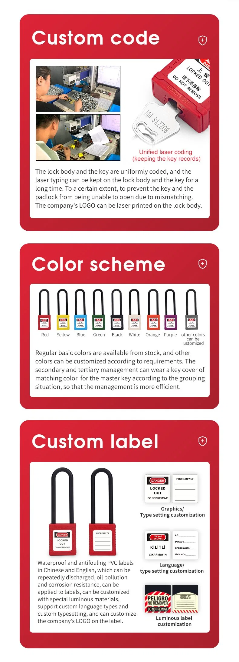 Nylon Long Beam Anti-Magnetic Insulated Safety Padlocks