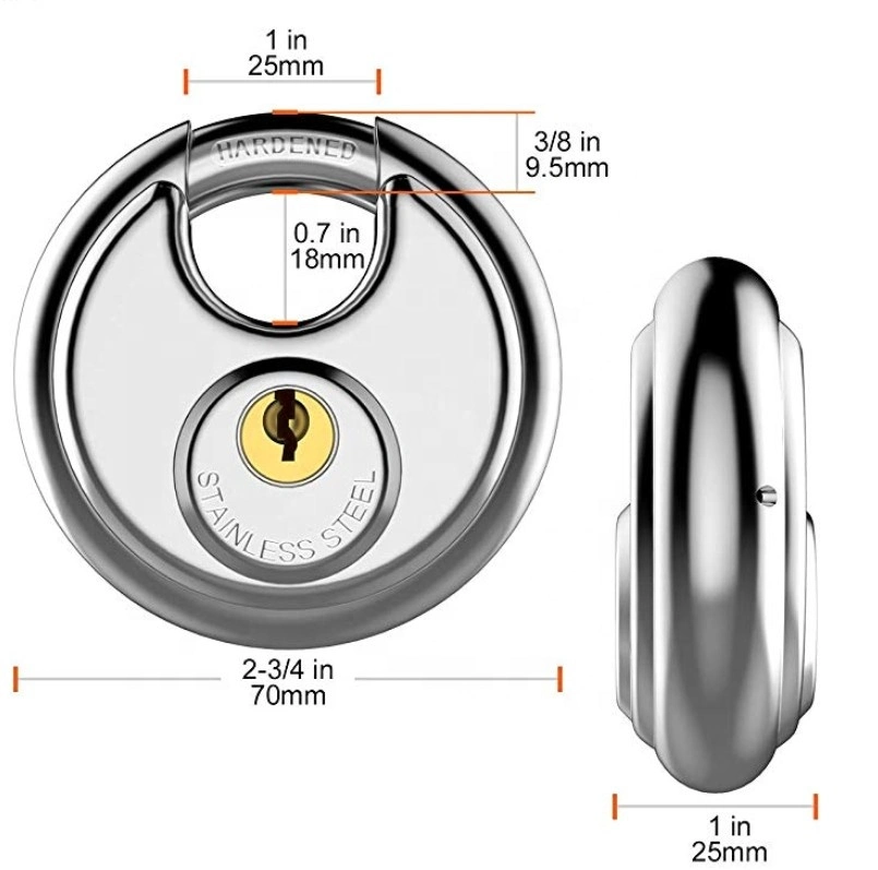 70mm Keyed Alike Waterproof Security Rim Discus Round Key Stainless Steel Disc Padlock