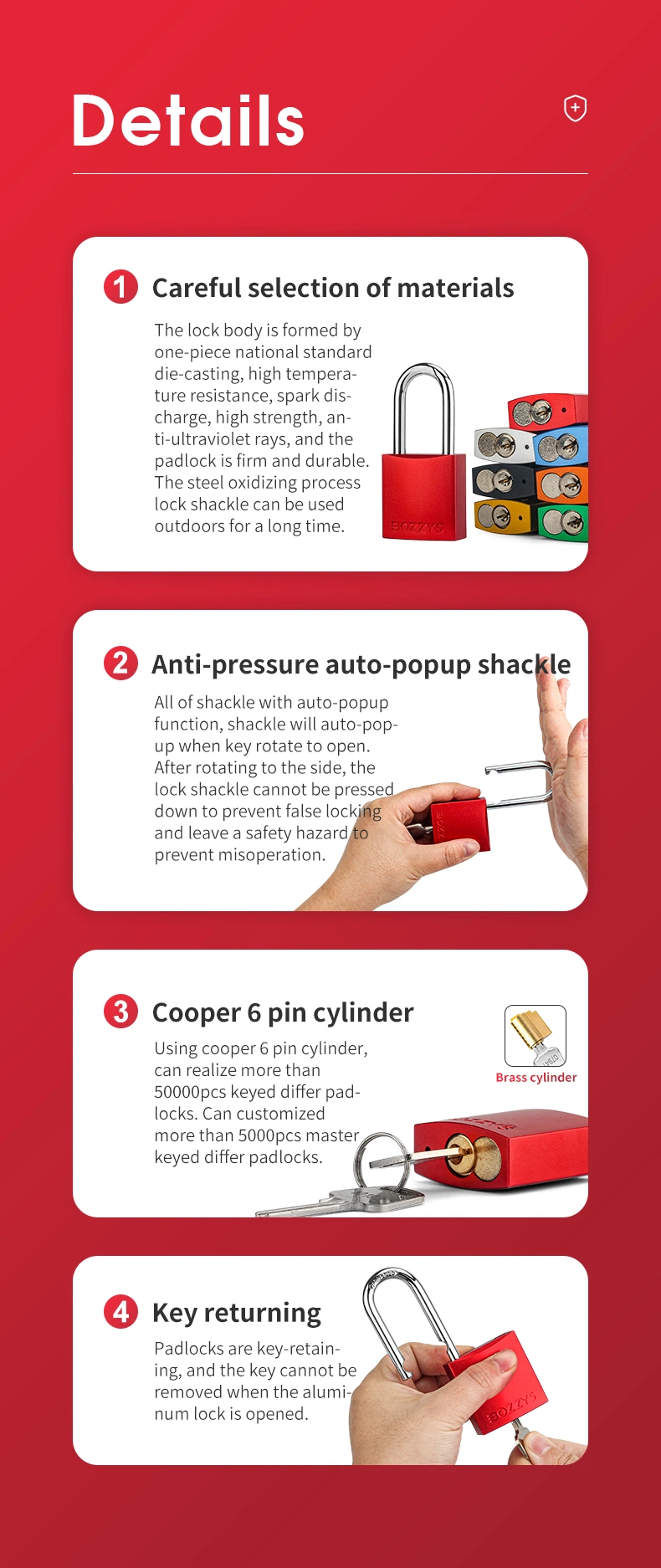 OEM Manufacturer Compact Anodized Aluminium Safety Padlock with 6.2*38mm Steel Shackle