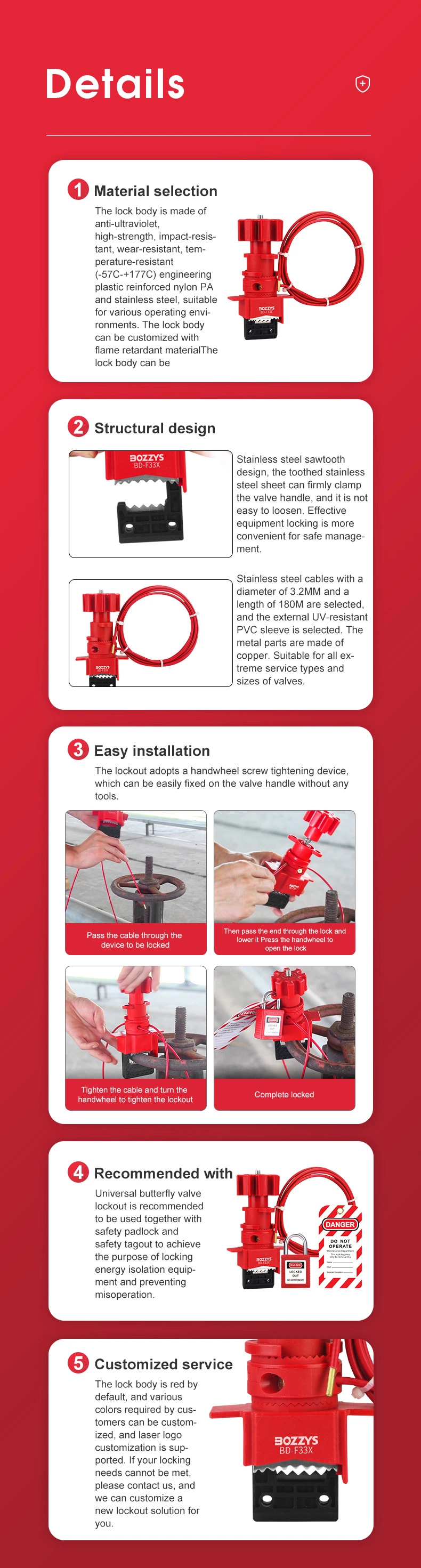 Bozzys 170mm Height of The Support Rod 40mm Handle Width Universal Valve Lockout