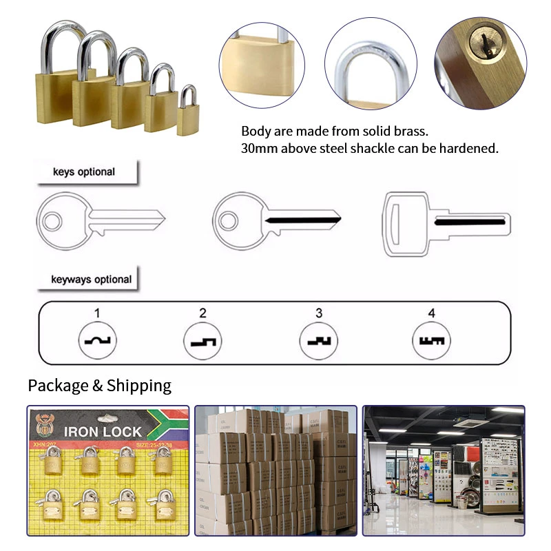 Top Security Identical Unlock Key Padlock Industrial Custom Size Solid Brass Padlock