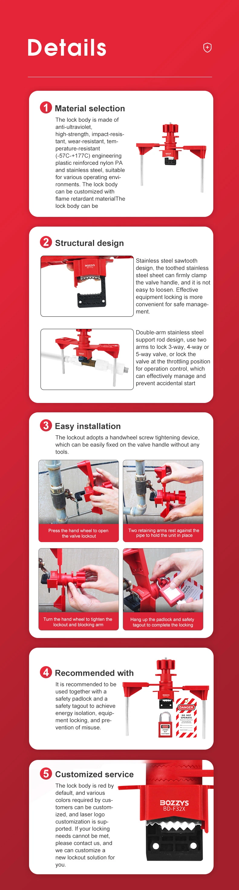 Bozzys Universal Valve Lockout with Two Arms Suitable for Industrial Equipment Overhaul