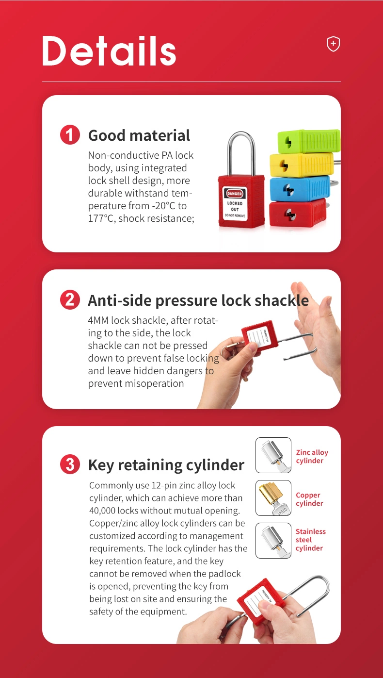 Bozzys Thin 4 mm Stainless Steel Shackle Safety Padlock for Loto