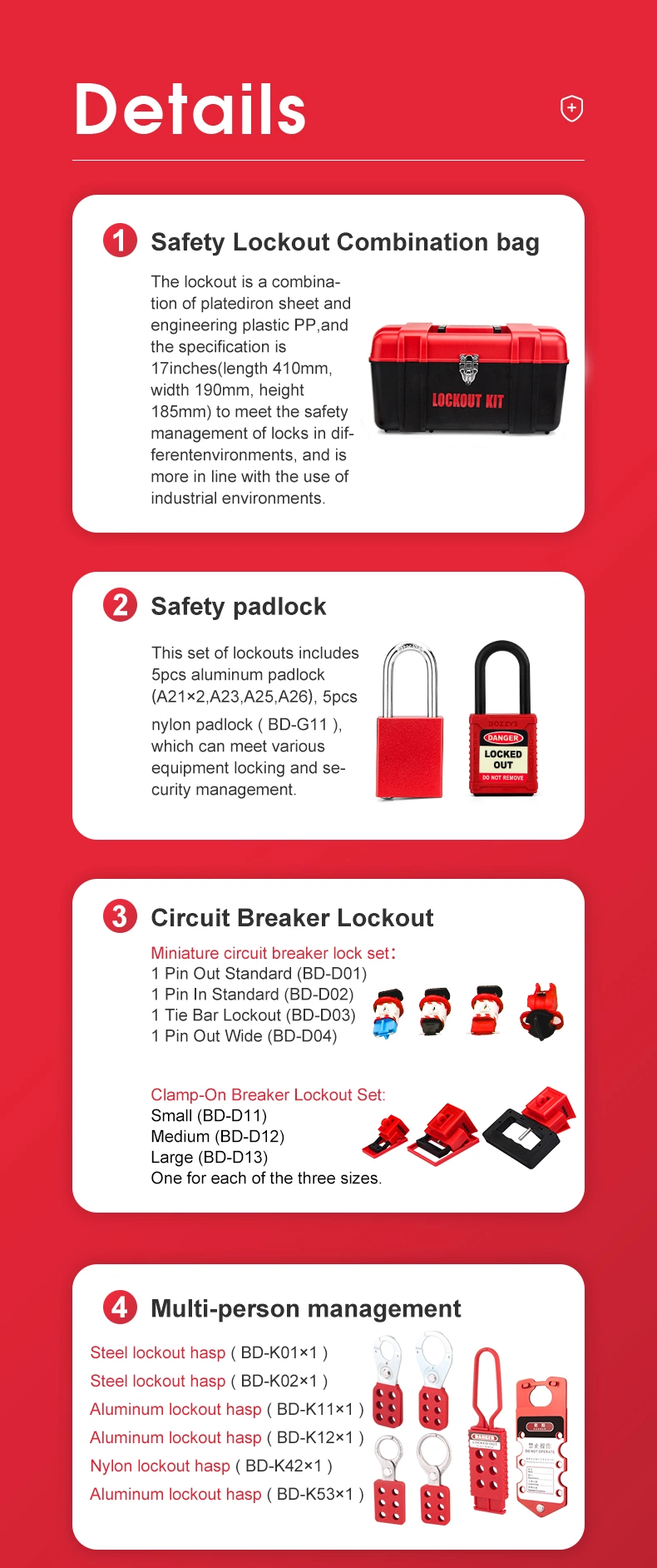 Industrial Electrical and Valve Lockout Tagout Kit Locks Can Be Freely Combined and Matched for Industrial Lockout-Tagout