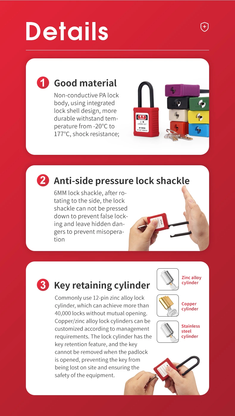 38mm Insulated Nylon Shackle Safety Padlock Lockout Padlock with Master Key