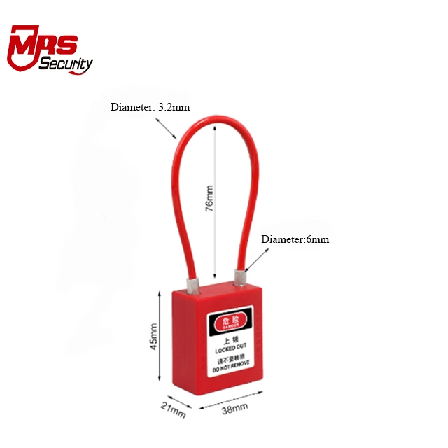 175mm Cable Shackle Security Padlocks with Key Red Plastic Safety Padlock