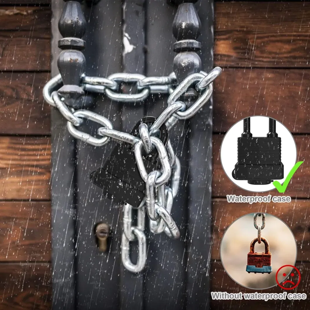 Anti-Water Iron Padlock with Plastic Cover, 67mm Lock Body, with Hardened Steel Long Shackle.
