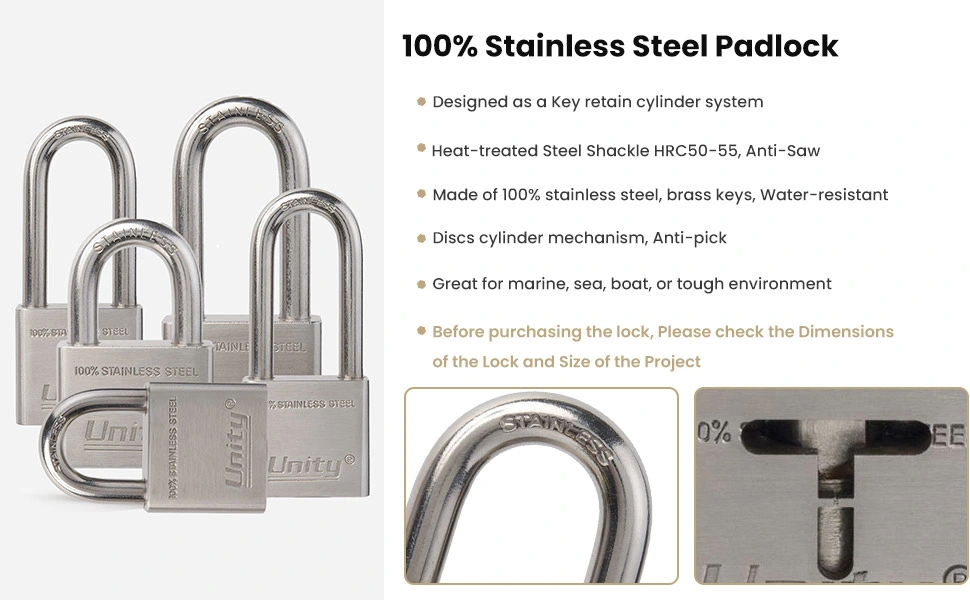 100% Stainless Steel Padlock Marine Lock Weatherproof for Sea Boat