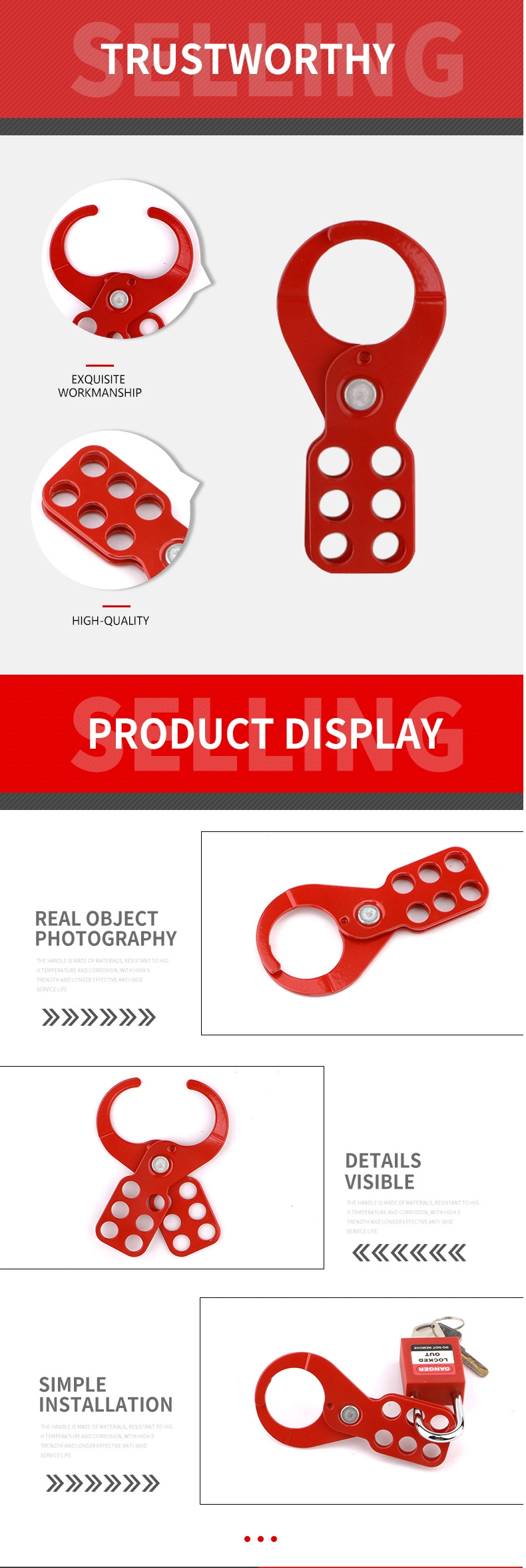Red Six Holes Durable Industry Safety Lockout Hasp Security Lockout Tagout Manufacturer