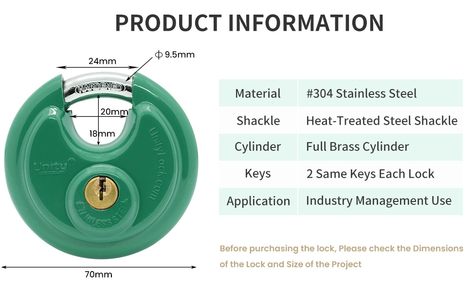 Keyed Alike Stainless Steel Disc Padlock for Storage Unit