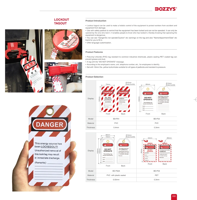 Red and White 0.4mm Thickness Safety Lockout Tagout with 10mm Brass Buckle