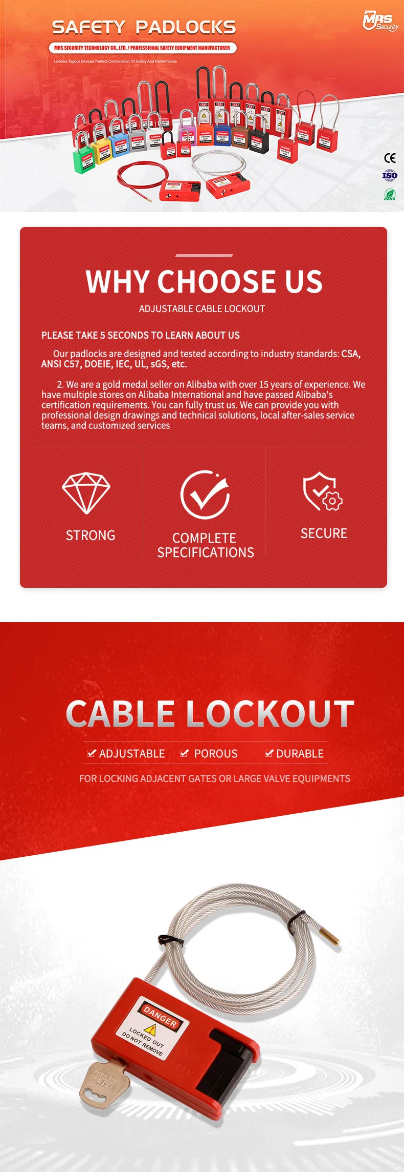 Adjustable Safety Steel Wire Cable Lockout Tagout Security Lock Loto