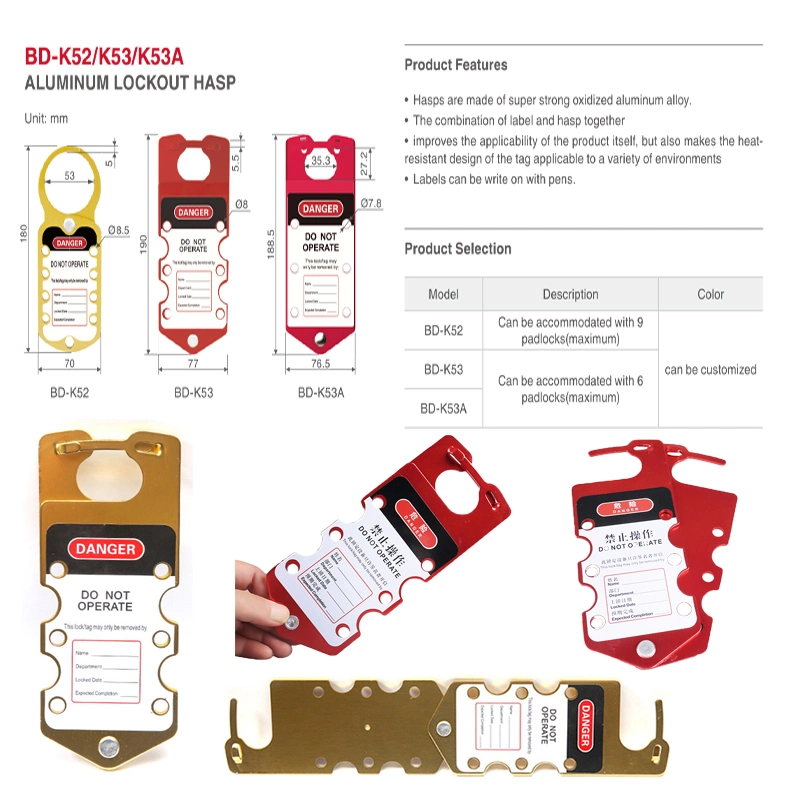 Bozzys Industry Aluminum Hasp Lockout Tagout Size 190X77mm with 6 Keyholes