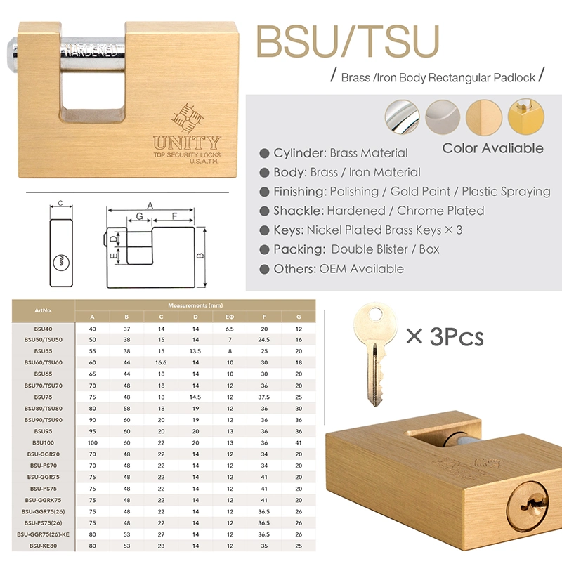 High Security Rectangular Brass Padlock for Industrial